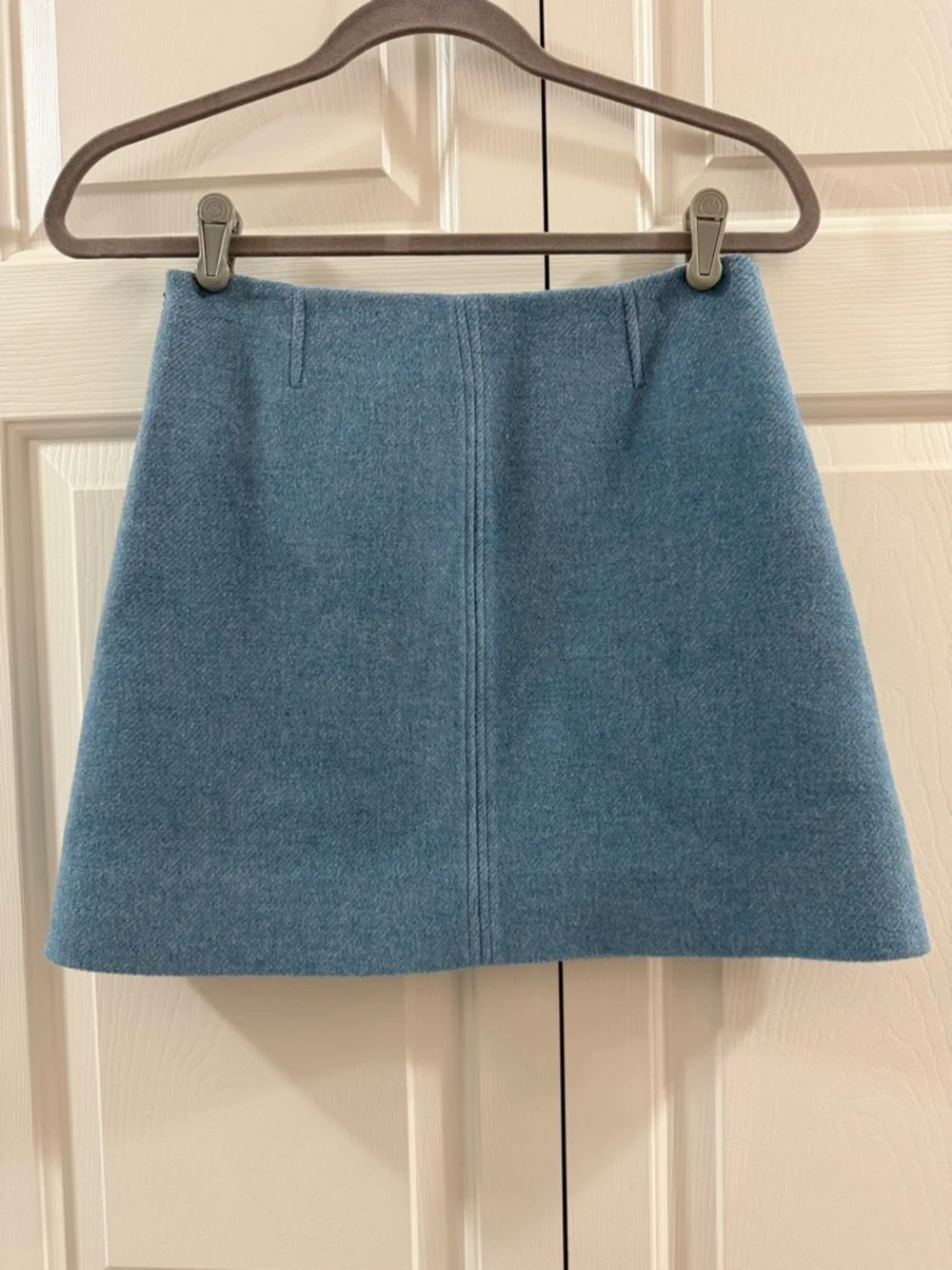 Ganni Blue Wool Blend Mini Skirt EU 34 US 2 A-Line Quiet Luxury Minimalist - Picture 4 of 14